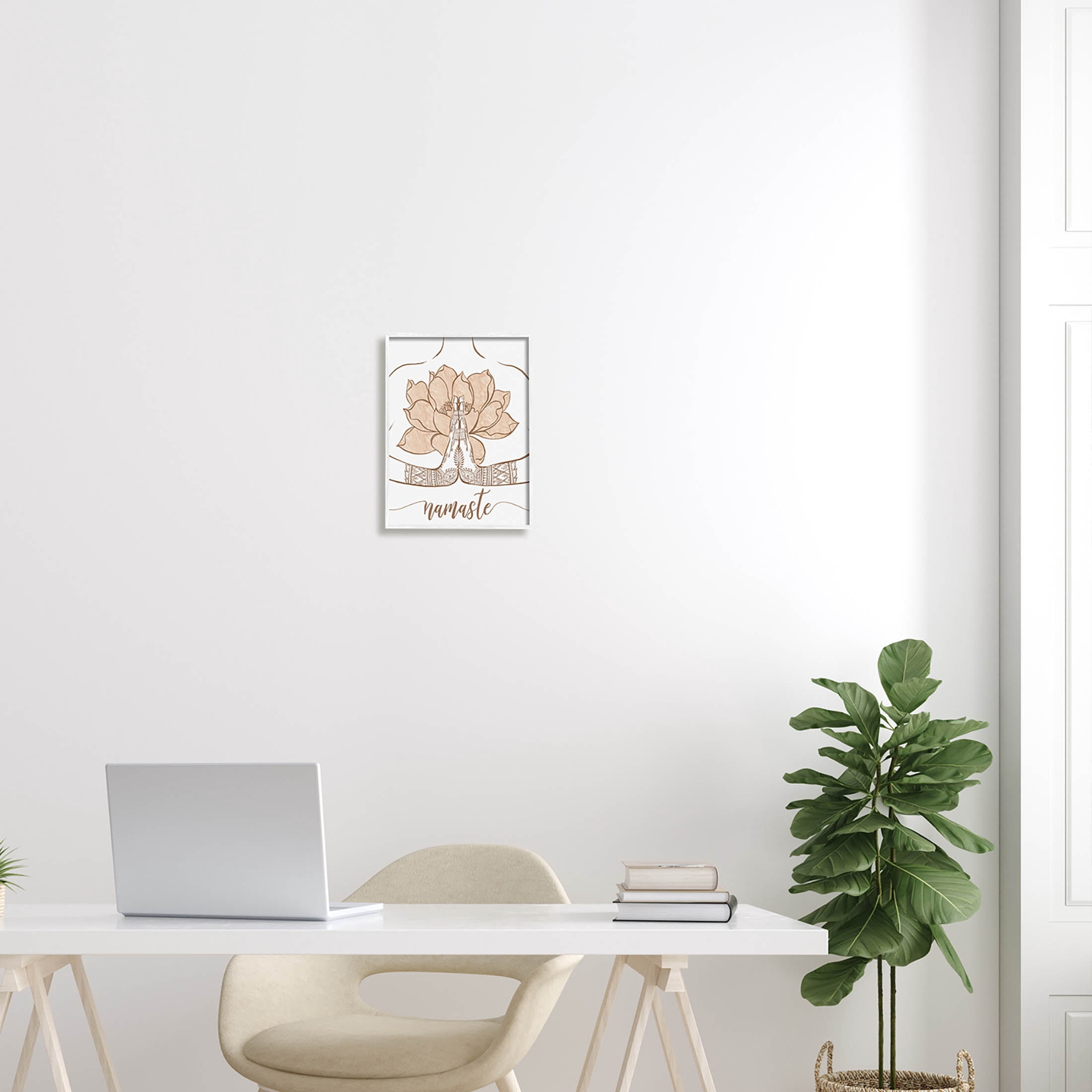 Namaste Henna Pattern Lotus Religious Graphic Art White Framed Art Print Wall Art
