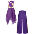 thumbnail image 1 of Aiihoo Robe de Danse Lyrique pour Filles Robe Asymétrique d'Église Lituricale avec Pantalon Palazzo Tunique de Culte Violet 14, 1 of 7