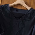 thumbnail image 5 of Mrat Tunic Tank Tops for Women Womens Embroidery Solid Color Casual Loose Fashion T-Shirt Short Sleeve Tops Cotton and Linen Blouse Short Sleeve Shirts S-85 Navy XL, 5 of 7