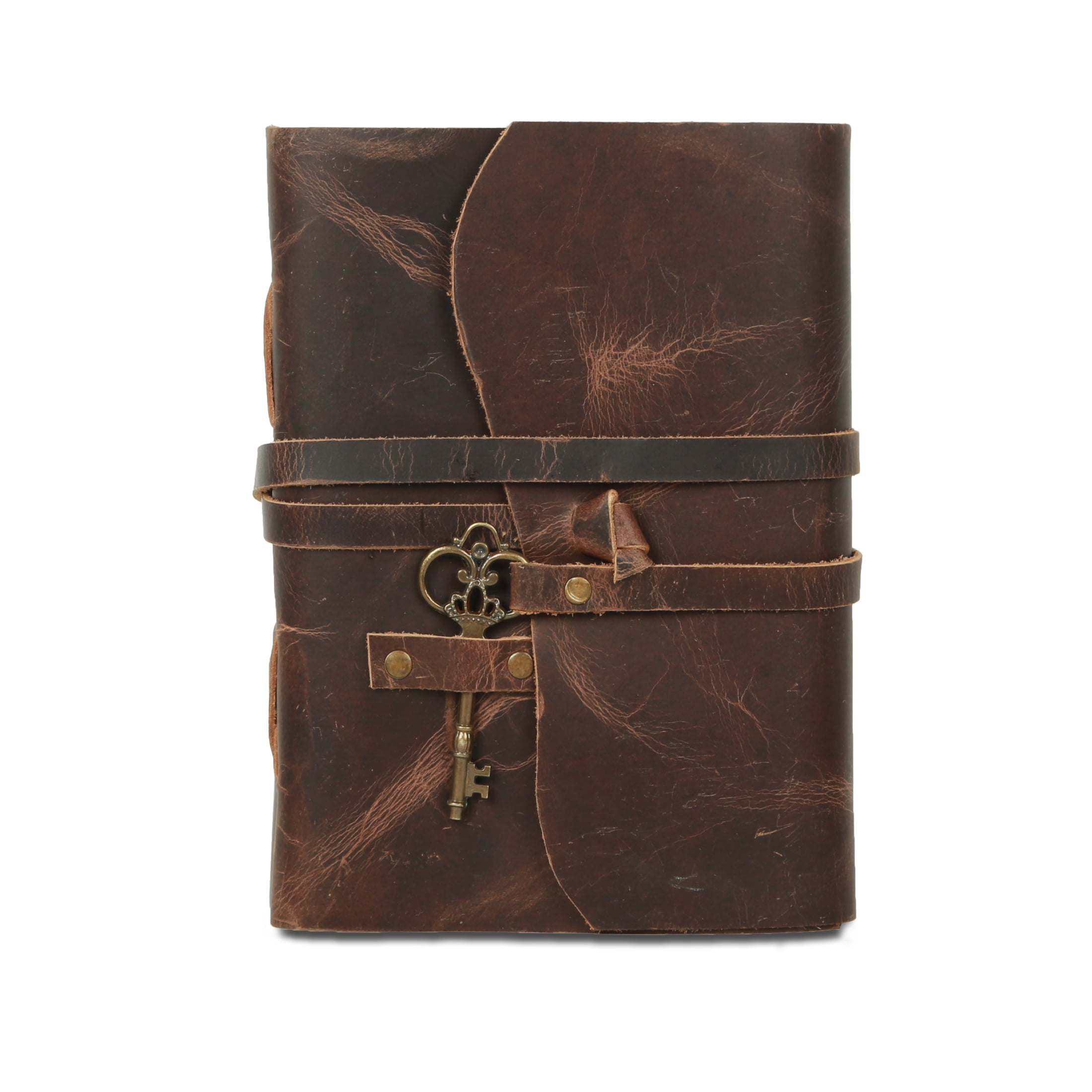 Handmade Leather Journal 9 x 6 Inch – Lined Deckle Edge Paper Notebook with Vintage Key Closure for Men and Women