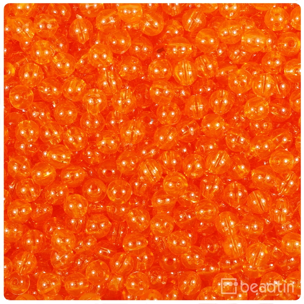 BeadTin Orange Transparent 6mm Round Craft Beads (500pcs)