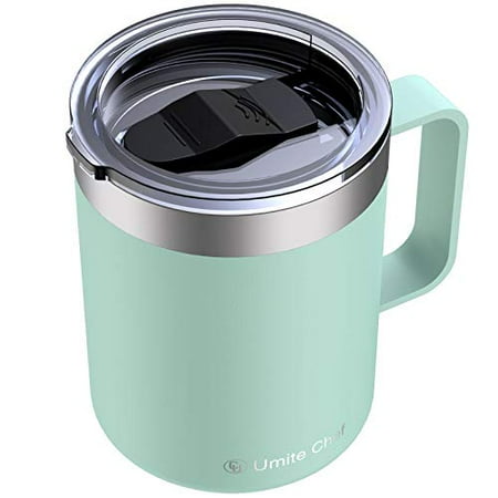 

Umite Chef Stainless Steel Insulated Coffee Mug Tumbler with Handle 12 oz Double Wall Vacuum Tumbler Cup with Lid Insulated Camping Tea Flask for Hot & Cold Drinks(Tiffany Blue)