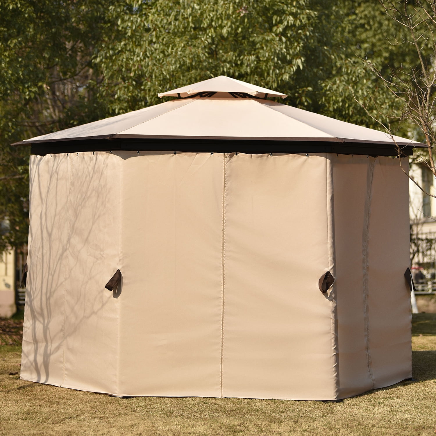 Kadyn Patio Outdoor Gazebo, Double Roof Soft Canopy Gazebo with Mosquito Netting Suitable, Polyester Gazebo for Lawn and Garden, khaki Kadyn Patio Outdoor Gazebo, Double Roof Soft Canopy Gazebo with Mosquito Netting Suitable, Polyester Gazebo for Lawn and Garden, khaki