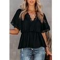 thumbnail image 5 of Top De Cuello En V De Encaje Peplum Top De Cuello En V De Encaje De Verano Blusa De Manga Corta Con Cuello En V Con Volantes Ribete De Encaje De Ganchillo Cintura Elástica Peplum ANGGREK No, 5 of 5