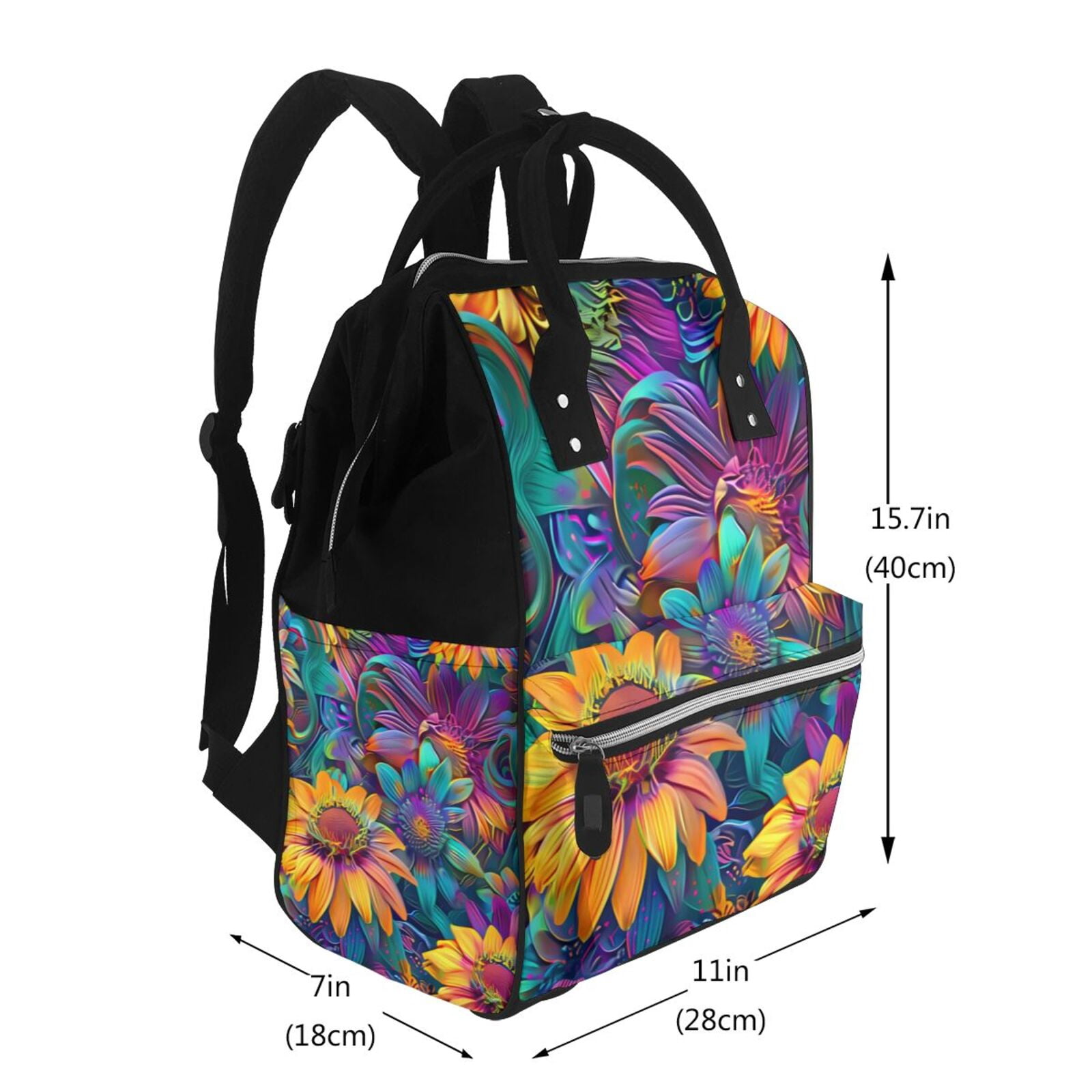 Fuzoiu Psychedelic Sunflowers Print Diaper Bag Backpack,Baby Essentials Travel Tote,Multi function Waterproof Diaper Bag, Travel Essentials Baby Bag - Unisex