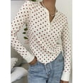 thumbnail image 5 of Cenuakty Women's Spring Slim Fit Tops White Long Sleeve V Neck Floral Print Button Up T-shirt, 5 of 6
