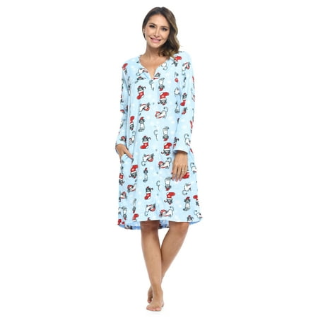 

Casual Nights Women s Printed Fleece Snap-Front Lounger House Dress