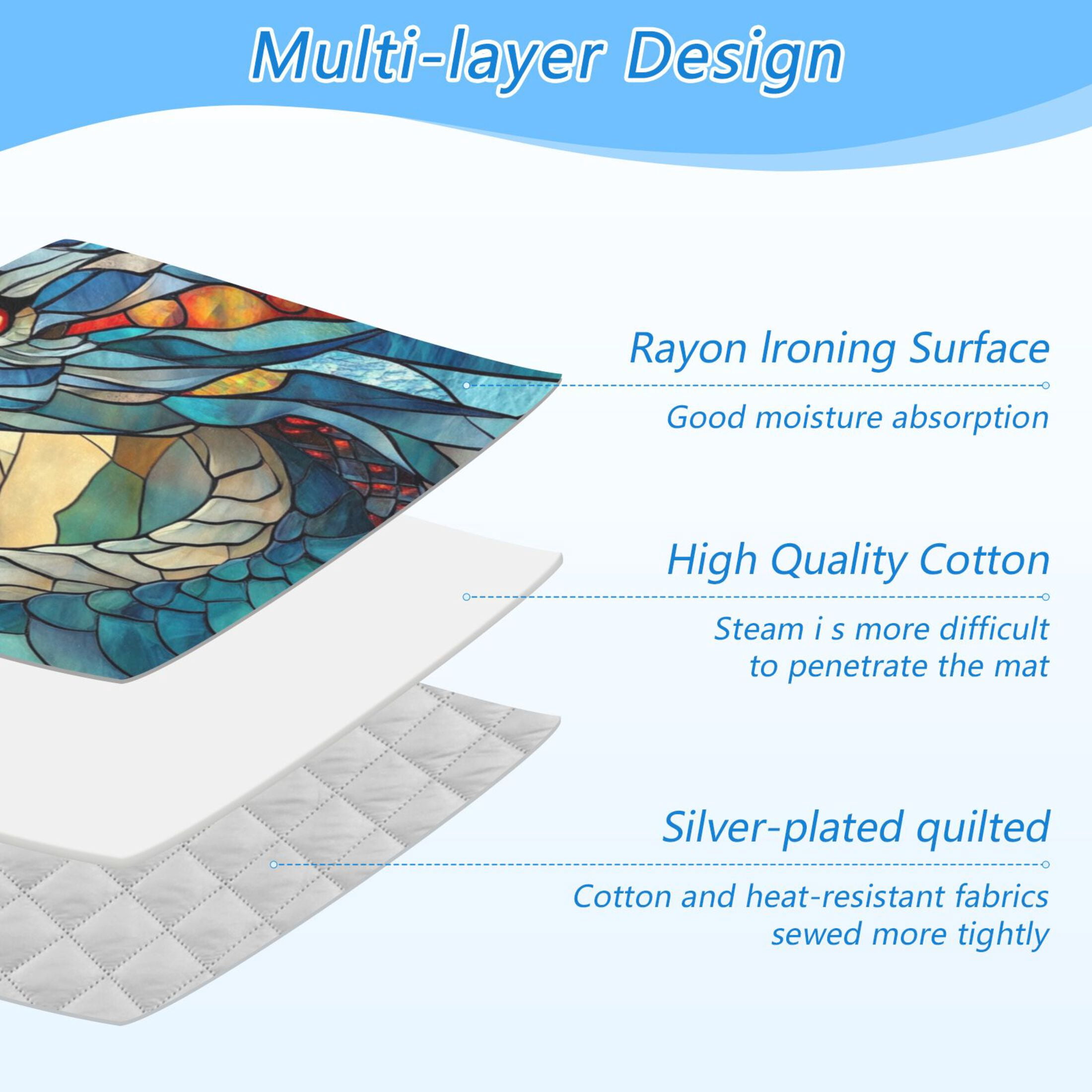 Ironing Mat Portable Ironing Blanket for Table Top Travel Ironing Pad for Washer Dryer 27.6" x 47.2" Stained Glass Dragon
