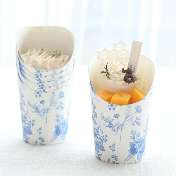 Balsa Circle 50 White Blue 14 oz Paper Popcorn Box Cone Cups French Toile Floral Pattern Party Events Decorations