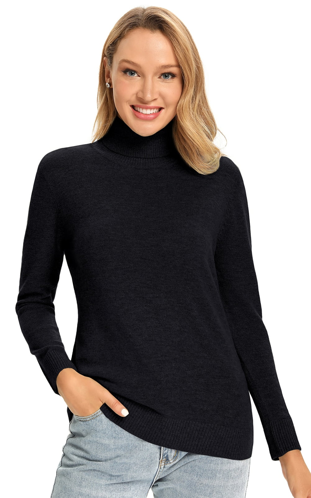 LANPULUX Black Turtleneck Sweaters for Women Long Sleeve White ...