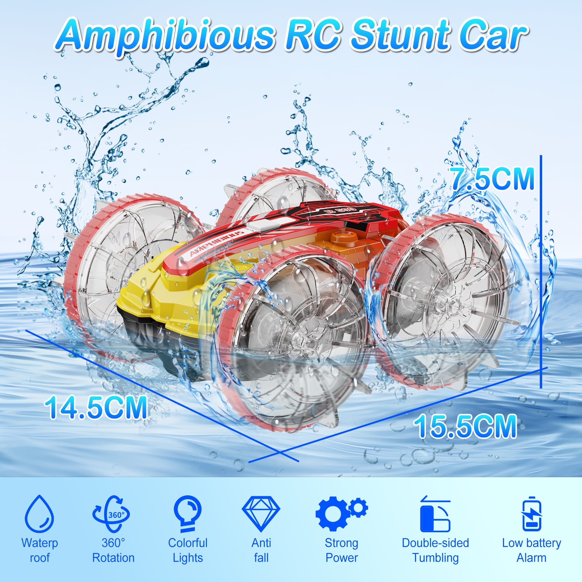 UUGEE Remote Control Cars, RC Car Boat Toys for Boys Kids, 2.4GHz 4WD Gesture 360° Rotating Drift Amphibious RC Stunt Car with LED Lights, Christmas Birthday Gifts for 8+ Year Old