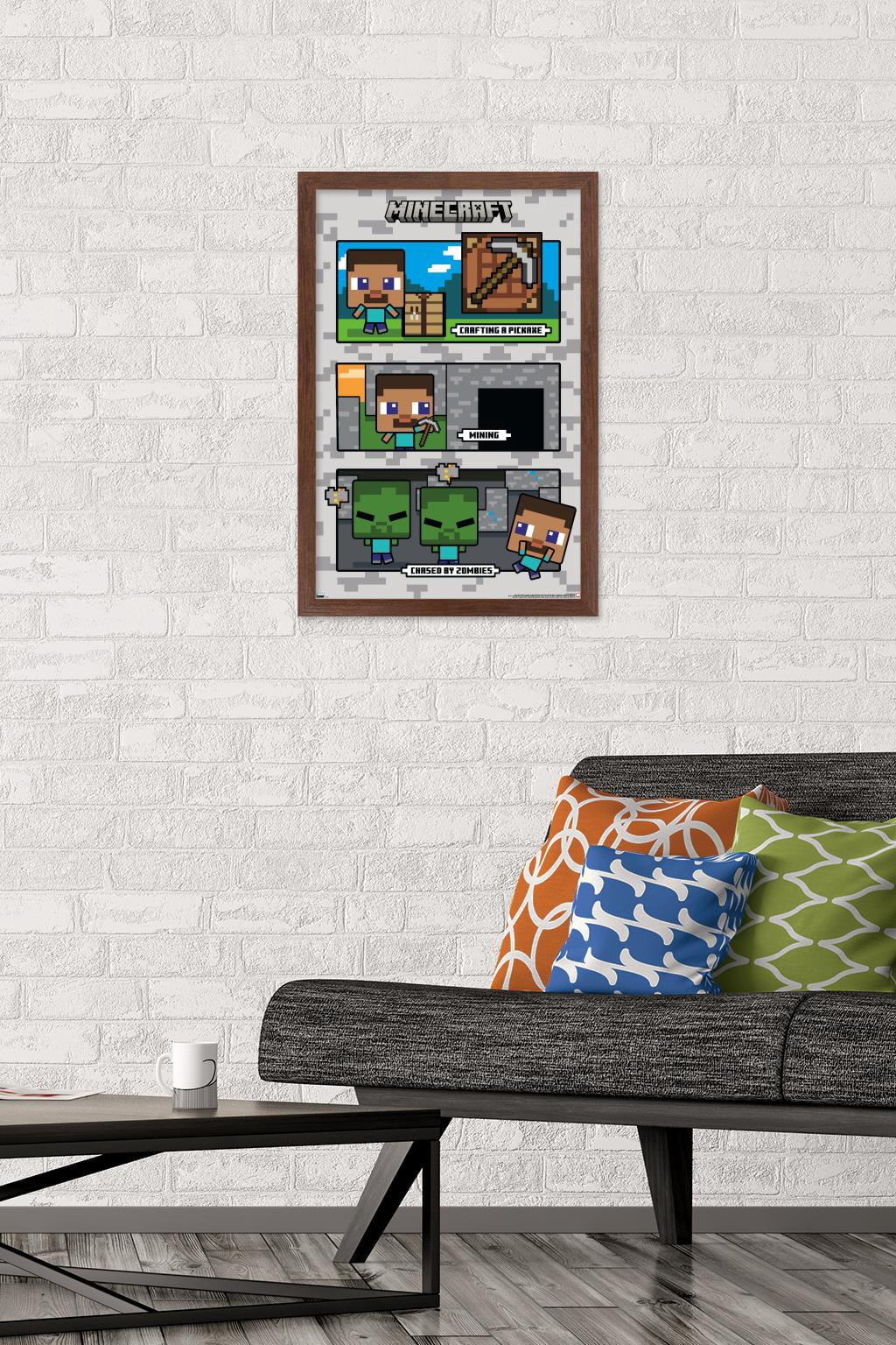 Minecraft - Chibi Chased By Zombies Wall Poster, 14.725" x 22.375" Framed