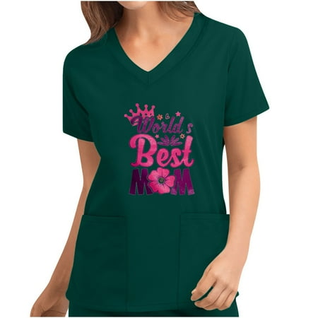 

8th of May mother s day Women Scrub Top casual Pockets Tops Short Sleeve V Neck Nurse Uniform Shirt