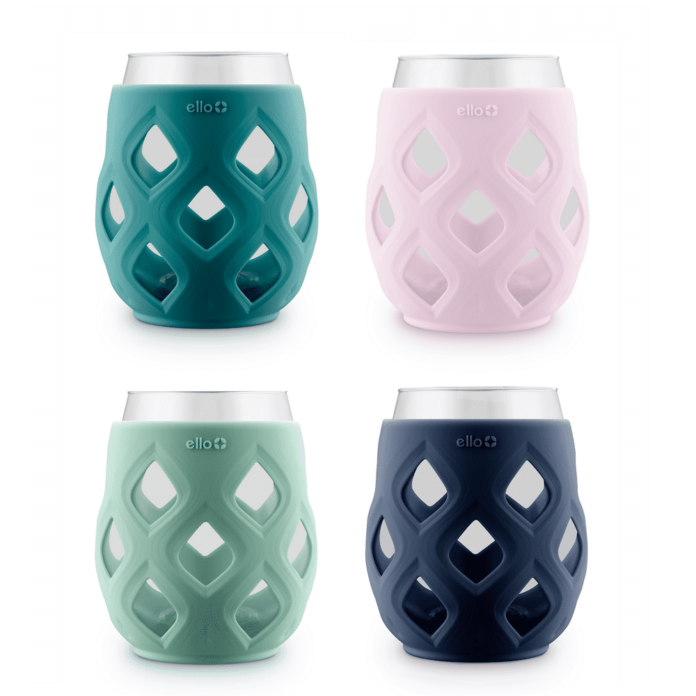 Ello Cru Stemless Wine Glass Set with Silicone Protection, 4 Pack