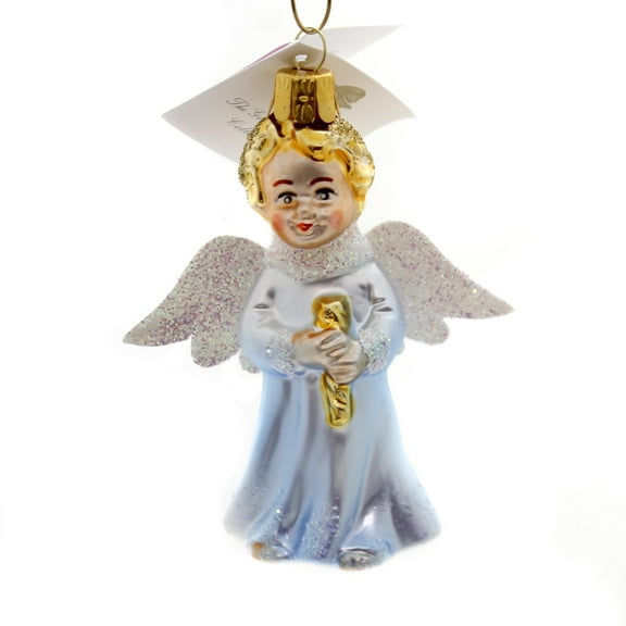 Golden Bell Collection Angel With Candle Glass Ornament Religious Nv530 Blue