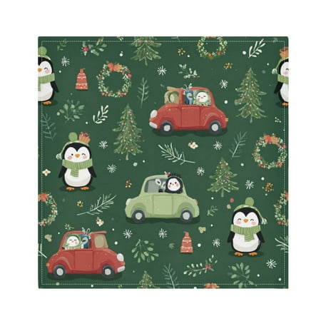 1 Pack 20'' x20" Satin Table Napkins Dinner Napkins for wedding Party Decoration events Christmas Penguins and Cars Pattern