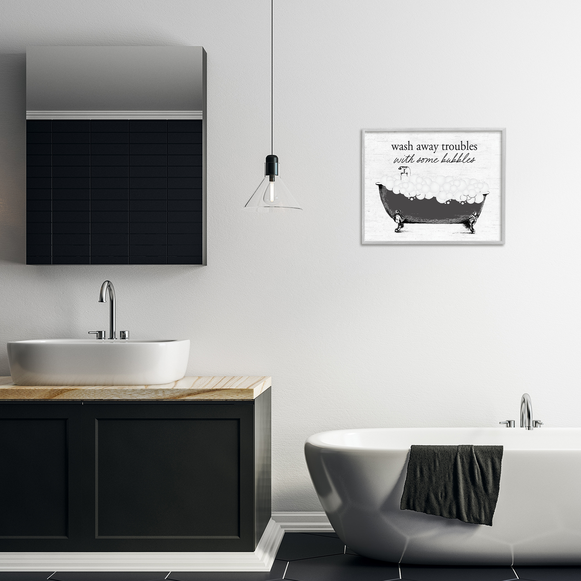 Uplifting Bubble Bath Rhyme Gray Framed Giclee Art, design by Lettered and Lined
