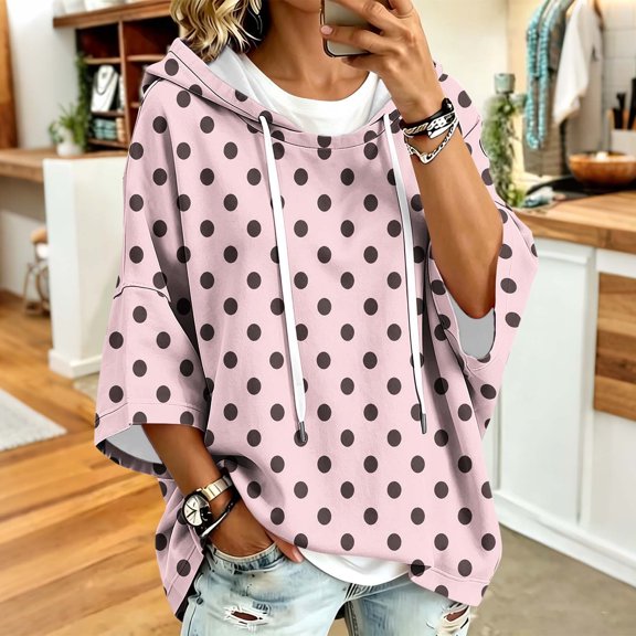 Sheghy Womens Tops Oversized Refreshing Spring Summer Solid Color 3/4 Sleeve Flare V Neck Tee Pullover Pink S