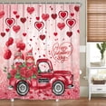 thumbnail image 2 of Valentine's Day Shower Curtain for Bathroom, Valentine Love Red Heart Romantic Shower Curtains for Women Girl, Red Truck Pulling Funny Gnome Couple Shower Curtain Set with Hooks, 70X70IN, 2 of 2