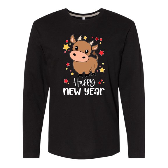 Inktastic Happy New Year Cute Ox Long Sleeve T-Shirt