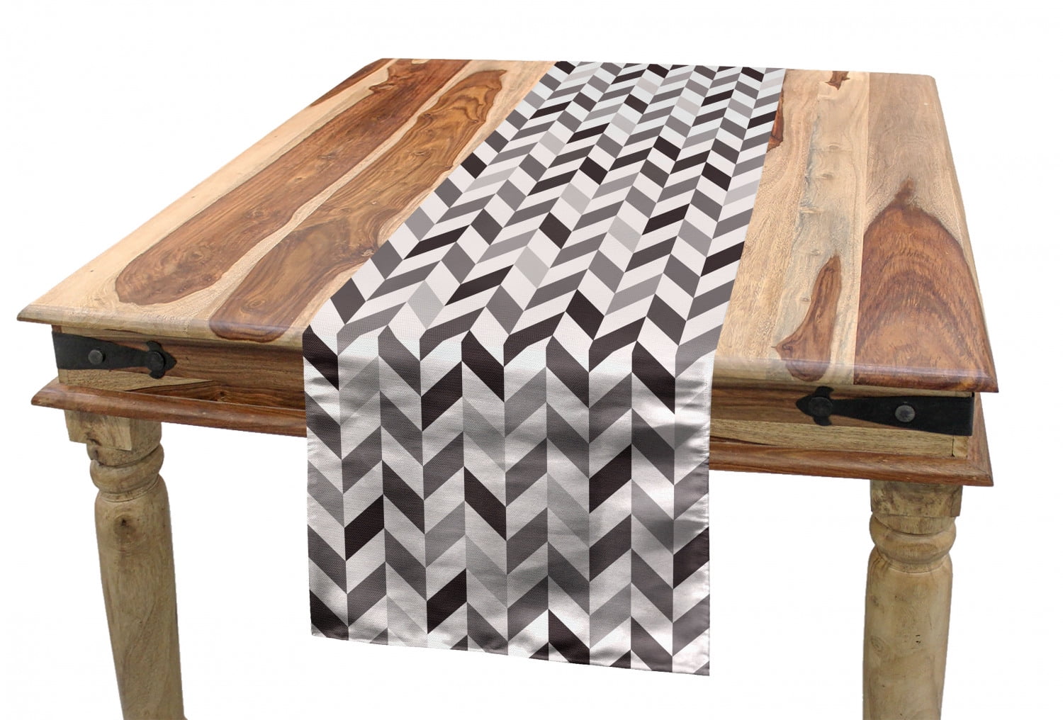 Chevron Table Runner, Zigzag Design with Geometric Angled Lines Earth
