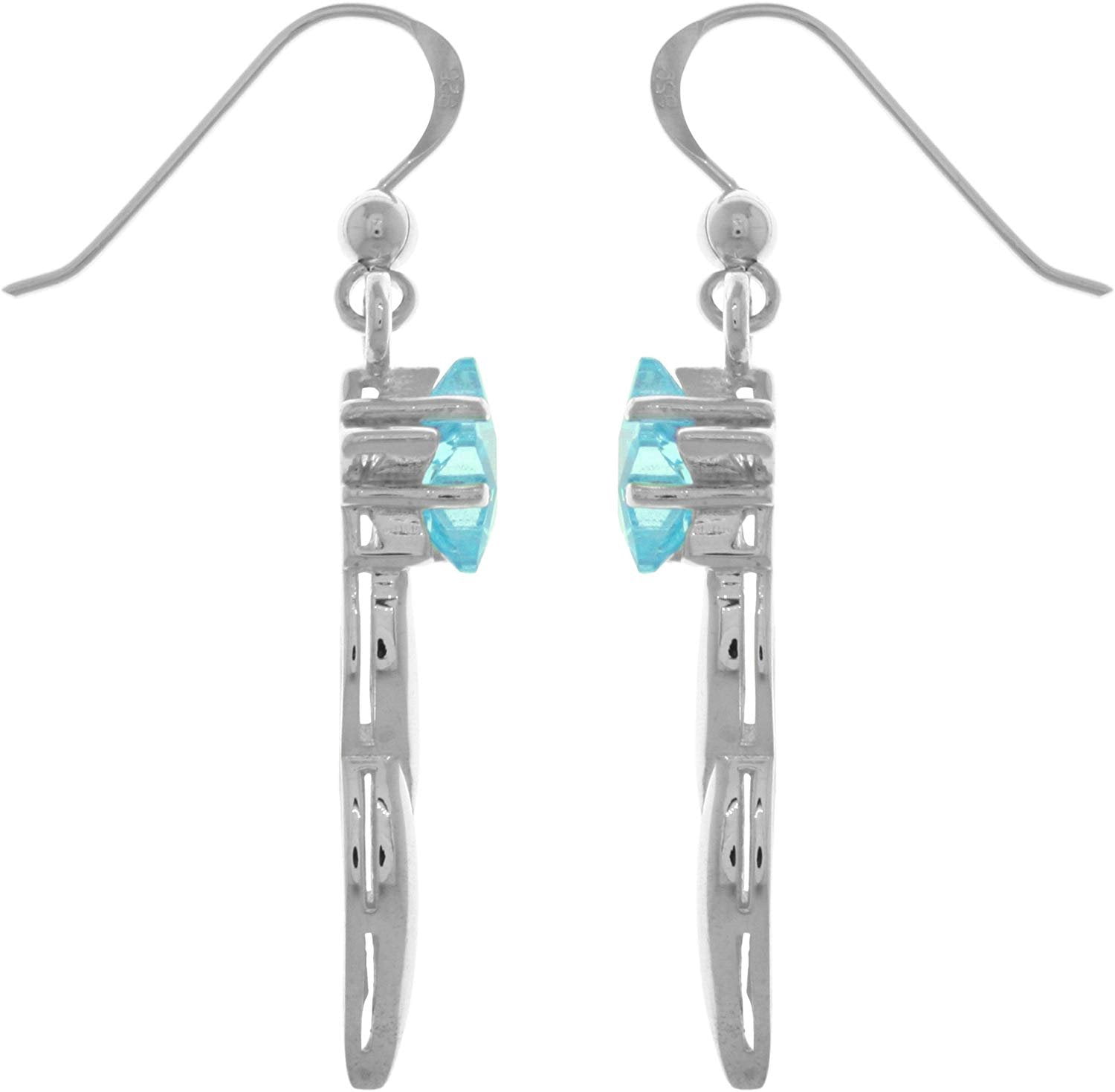 Jewelry Trends Sterling Silver Shooting Star Dangle Earrings with Blue CZ