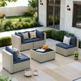 thumbnail image 4 of MRUAKA Outdoor Patio Furniture Set, 5-Piece Modular Sectional Sofa With Tea Table and Free Cushion, PE Wicker Outdoor Conversation Set for Patio, Garden, Backyard,Navy, 4 of 7