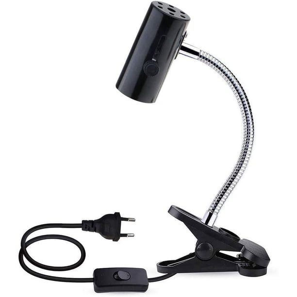 Portalámparas de cerámica E27 con pinza y cable de 1,8 m para reptiles, máx. 150 W, flexible, negro, para terrario de tortugas, lámpara de calor con pinza para pollitos/cachorros (bombilla no incluida