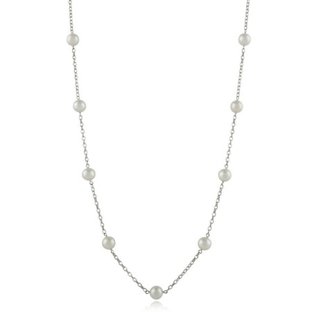 White Cultured Freshwater Pearl and Sterling Silver Station Chain Necklace, 18