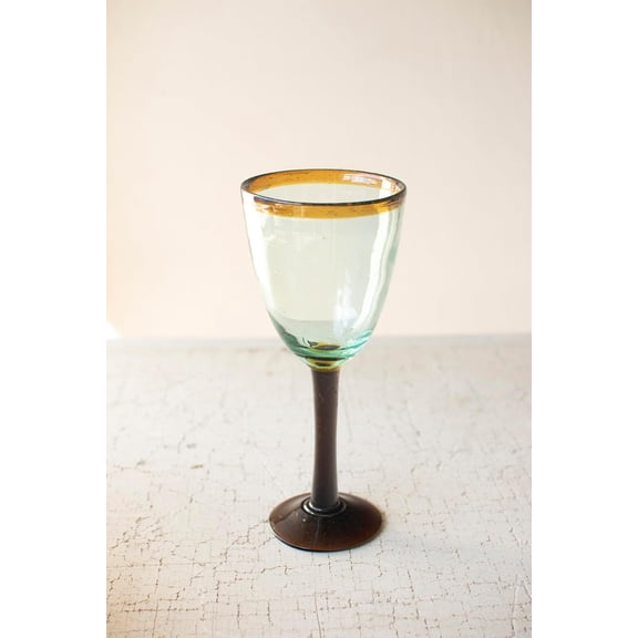 Kalalou Wine Glass, 9" tall, 8 Fluid Ounces, Green/Amber