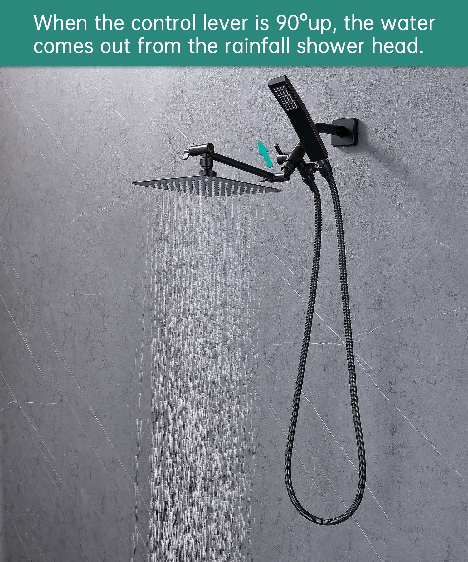 All Metal Dual Square Shower Head Combo, Rain Shower Head with Handheld Shower Wand and Extra Long Flexible Hose (Oil-Rubbed Bronze)