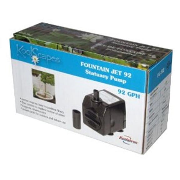 KoolScapes 92 GPH Fountain Jet Pump, Black, Plastic, Pond Water Feature