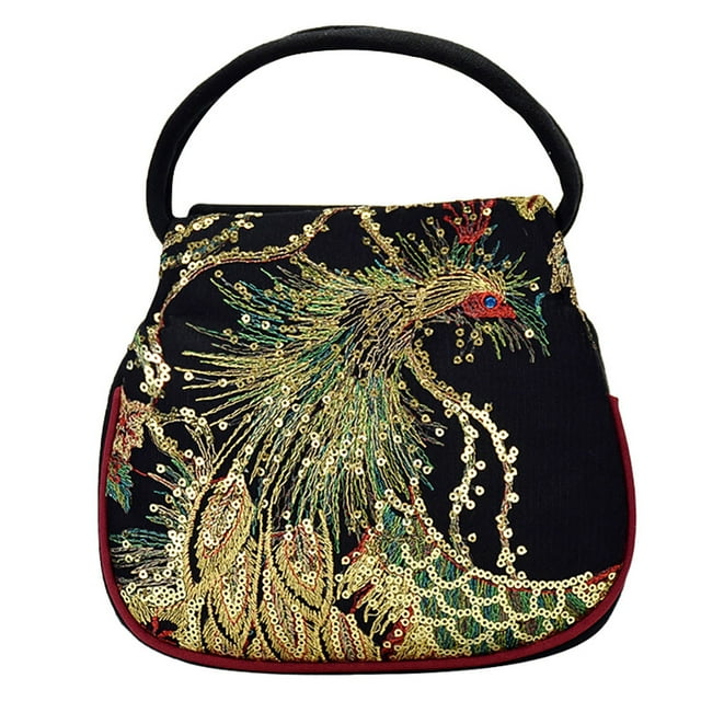 Women Sequins Ethnic Wind Canvas Embroidery Portable Diagonal Package