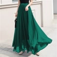 thumbnail image 2 of UJNDER Summer Women's Solid Color Chiffon Skirt High Waist Long Comfortable Maxi Skirt Green L, 2 of 8