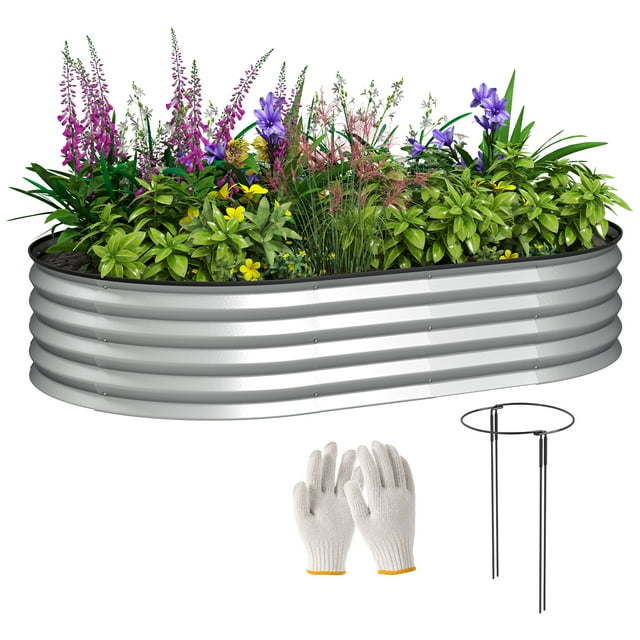Outsunny Raised Garden Bed, 5' x 3' x 1' Galvanized Planter Box, Silver
