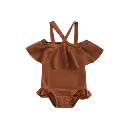 

Toddler Baby Girls One-Piece Swimsuit Cute Off Shoulder Sleeveless Bathing Suit Kids Summer Tankini Beachwear