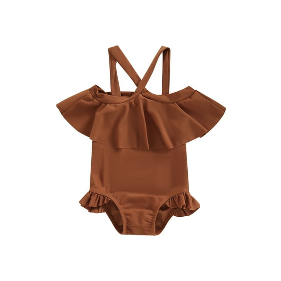 Sedceaty Toddler Baby Girls One-Piece Swimsuit, Cute Off Shoulder Sleeveless Ruffle Bathing Suit