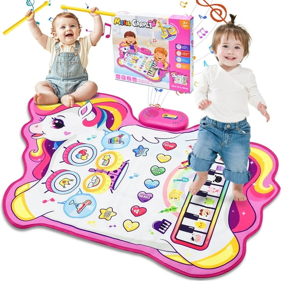 Yiomxhi 3-in-1 Unicorn Musical Mat, Piano Drum Play Mat Unicorn Gifts for 1 2 3 Year Old Girls, Sensory Early Educational Musical Learning Toys for Baby Boys, Birthday Gift for Toddlers 1-5 Years Old