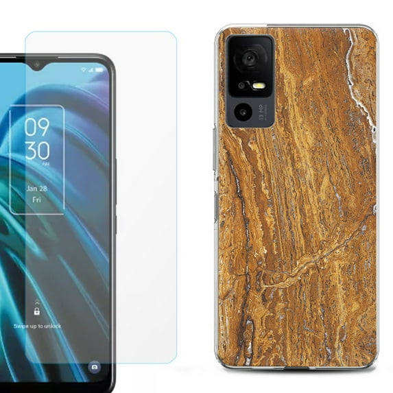 OneToughShield ® for TCL 40 XE 5G Shockproof Fashion Phone Case, with Tempered Glass Screen Protector - Marble / Earth