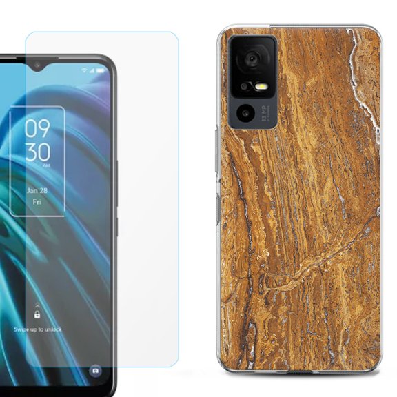 OneToughShield ® for TCL 40 XE 5G Shockproof Fashion Phone Case, with Tempered Glass Screen Protector - Marble / Earth