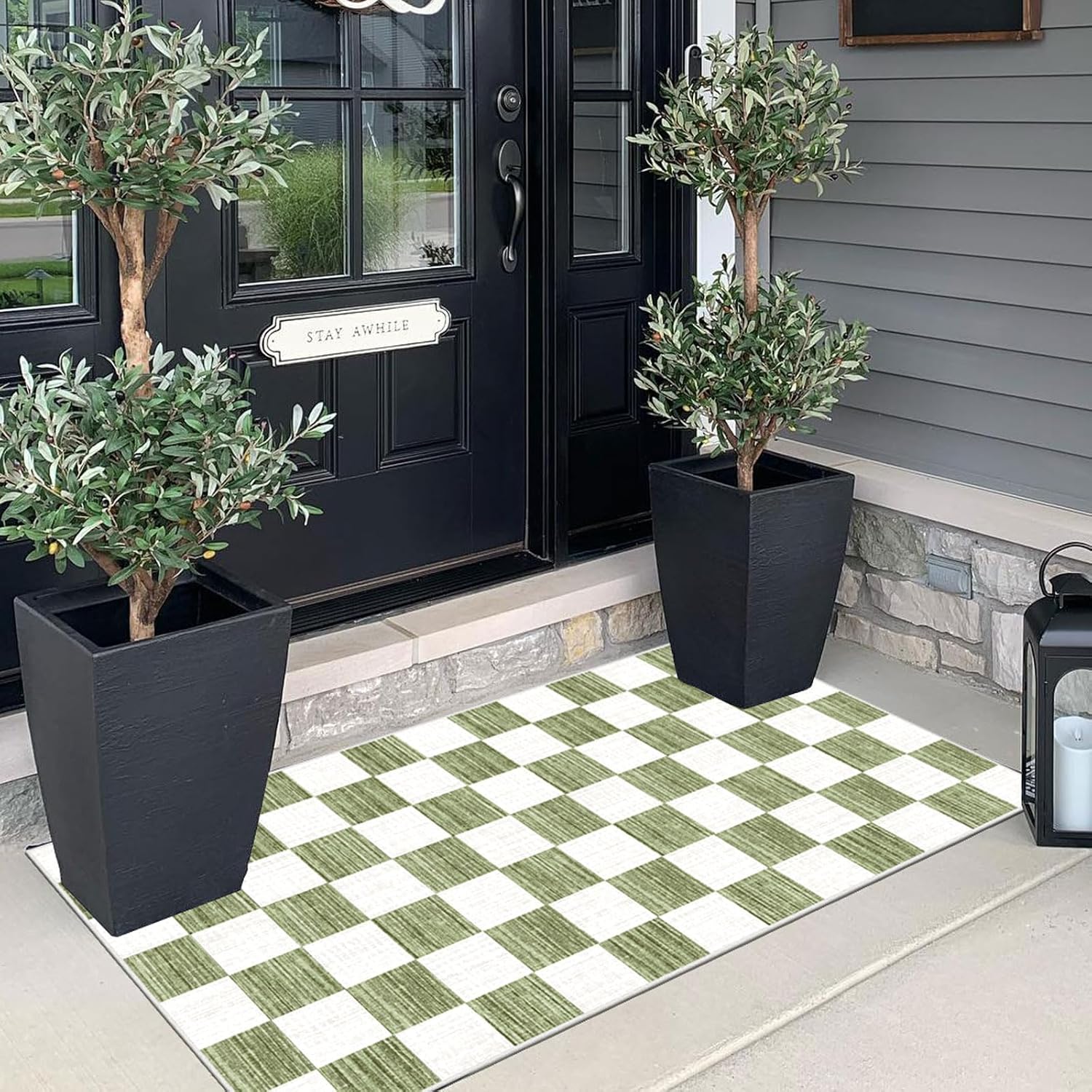 Christmas 3x5 Entry Rug - Small Washable Indoor Outdoor Mats for Front Door Non-Slip Porch Rug Holiday Tartan Plaid Throw Rugs for Living Room Bedroom Entryway Kitchen Office Porch Decor