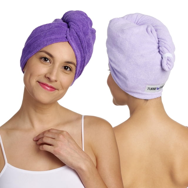 Toalla de microfibra Turbie Twist, paquete de 2 unidades, color morado oscuro y claro