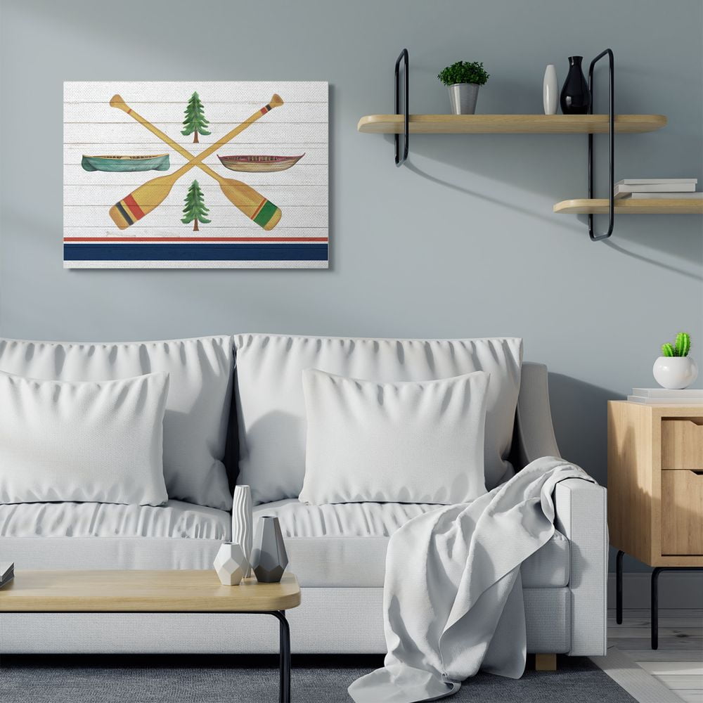 Stupell Industries Camping Crossed Oars Boats Brown Blue White Rustic Art Canvas Wall Art Design by Kim Allen, 30" x 40"