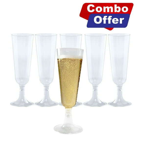 Hanna K. Champagne Clear Heavyweight Plastic Flute 5 Oz Toasting Glasses BULK (100 Pack)