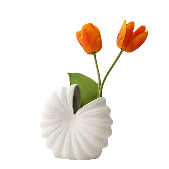 AUQ White Ceramic Ribbed Tabletop Vases for Home Decor