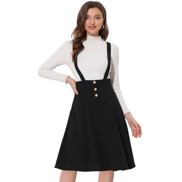 Vestido Allegra K cintura alta para mujer con tirantes midi acampanada Negro XL