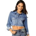 thumbnail image 1 of Chaqueta vaquera para mujer Chaqueta vaquera recortada lavada con botones deshilachados Azul claro M, 1 of 6