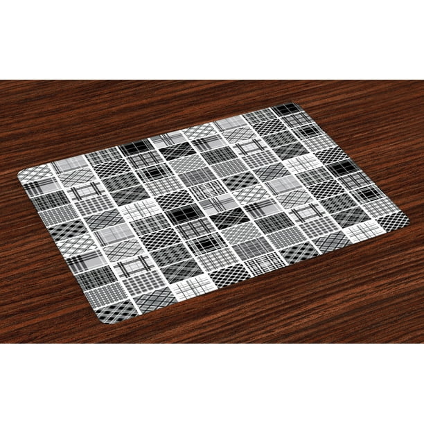 Grey Placemats Set of 4 Mixed Checkered Squared Scotch Plaid Striped