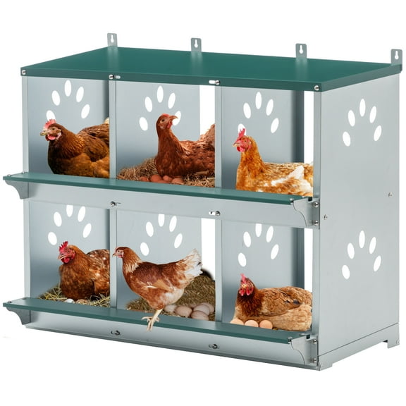 ZephyPaws Chicken Nesting Box,6 Compartment Nesting Box for Hen Duck,6 Room Metal Nesting Boxes for Chicken,Green