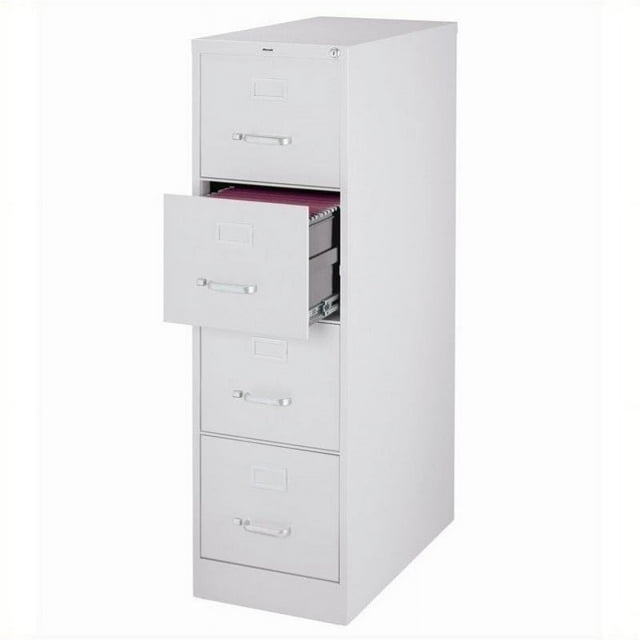 Pemberly Row 25" Deep Metal 4 Drawer Letter File Cabinet in Light Gray